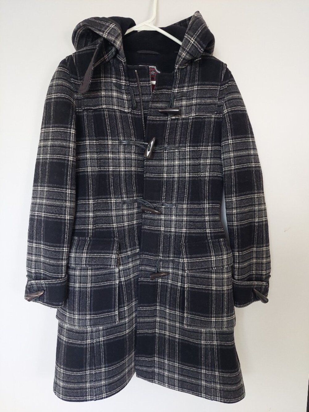 TNA (Aritzia) Women's XS Oversized Wool Toggle Coat Black-and-white Plaid